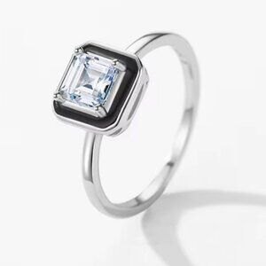 Women's Ring MODIAN 925 Sterling Silver Elegant Black Enamel with Zircon Size 6
